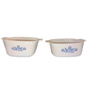 2 Vintage Blue Cornflower Corningware Bakeware 1.5 & 1.75 quarts